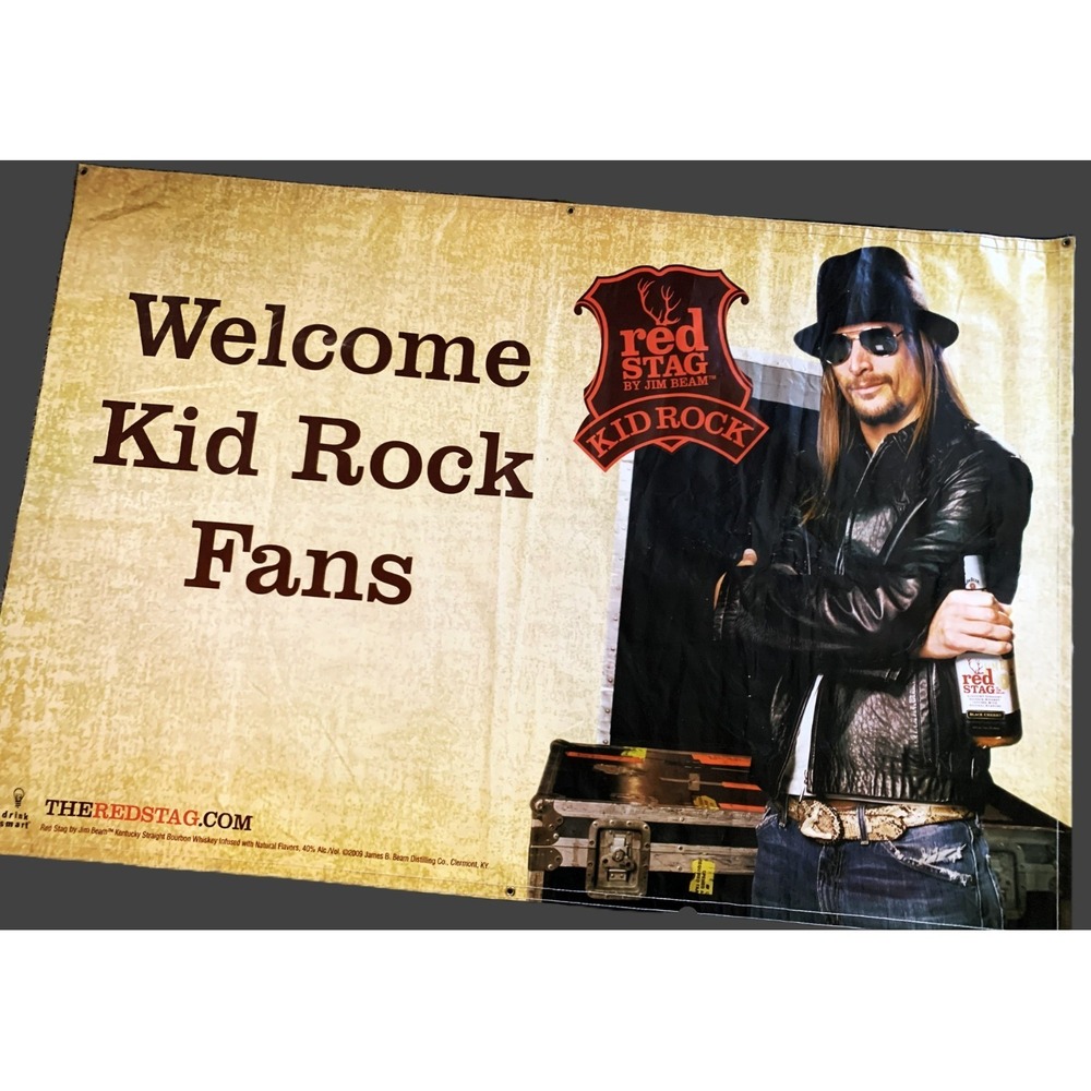 KID ROCK Red Stag Bourbon 2009 Kentucky Jim Beam Grommeted Vinyl RV Banner 4x6'